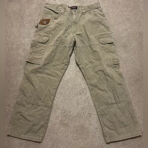 RIGGS WORKWEAR BY WRANGLER MENS RIPSTOP OLIVE GREEN CARPENTER CARGO PANTS 38X30